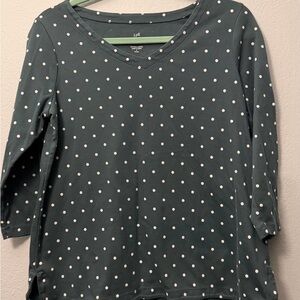 J. Jill Dark Green Polka Dot Long Sleeve Tee
